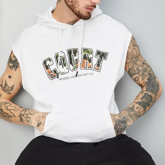 Men Printed Sleeveless Hooded T-shirt