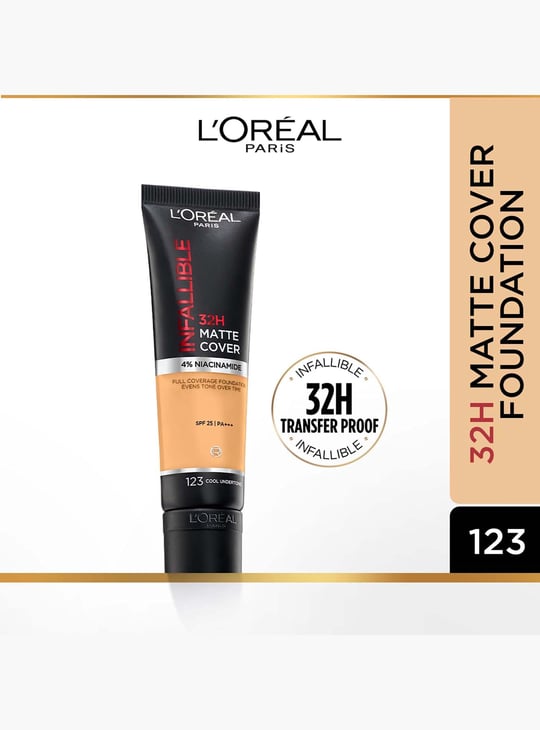 L'OREAL PARIS Infallible 32H Matte Cover Liquid Foundation - 123 Cool Undertone - 30ml