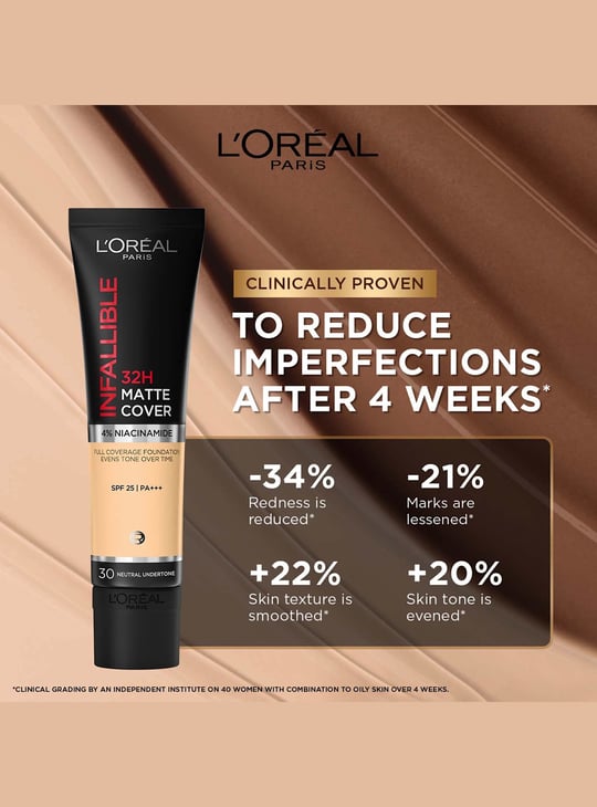 L'OREAL PARIS Infallible 32H Matte Cover Liquid Foundation - 123 Cool Undertone - 30ml