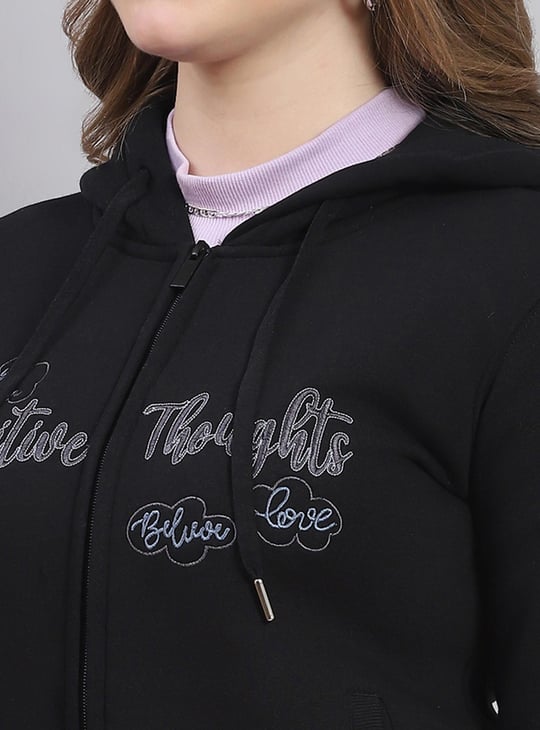 MONTE CARLO Women Embroidered Hooded Jacket Black