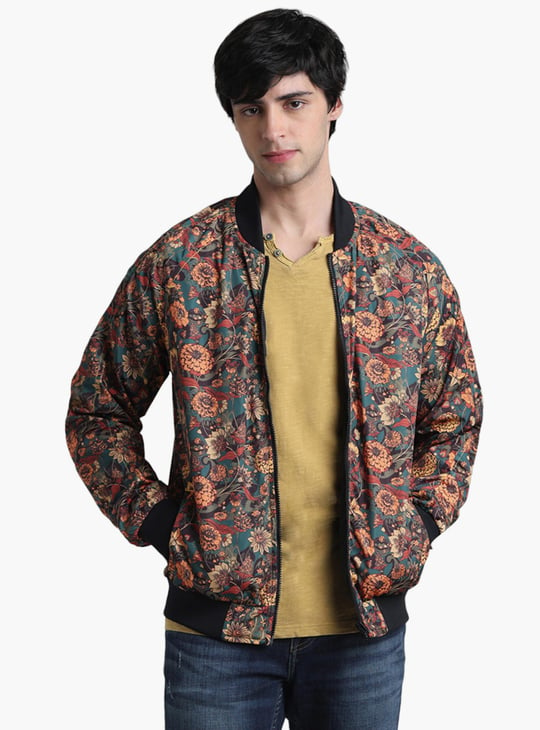 JACK JONES Men Floral Print Bomber Jacket Black