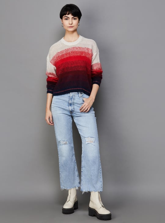 AMERICAN EAGLE Women Ombre Knitted Sweater Red