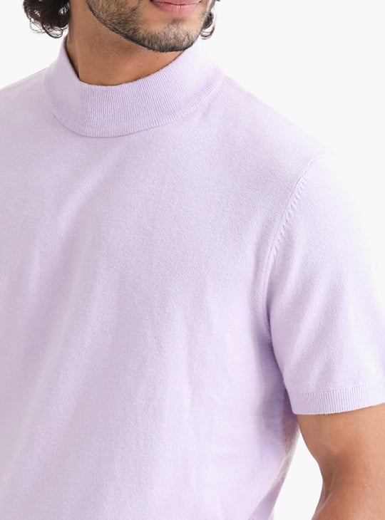 RARE RABBIT Men Solid Knitted Slim Fit T-shirt Purple