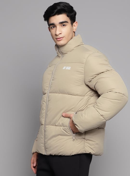 JACK JONES Men Solid Puffer Jacket Beige