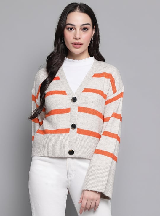 VERO MODA Women Striped Cardigan Beige