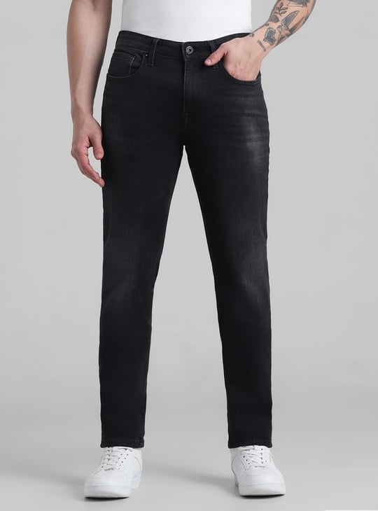 JACK JONES Men Stonewashed Slim Straight Fit Jeans