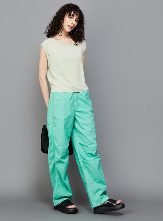 AMERICAN EAGLE Women Solid Snappy Stretch Parachute Pant