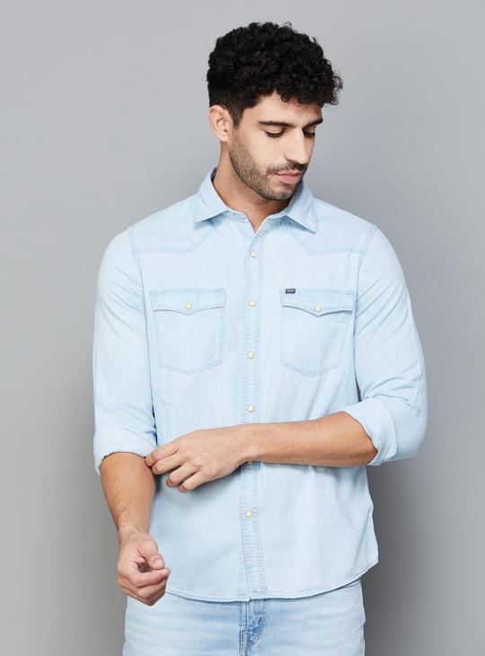 SPYKAR Men Solid Regular Fit Denim Shirt