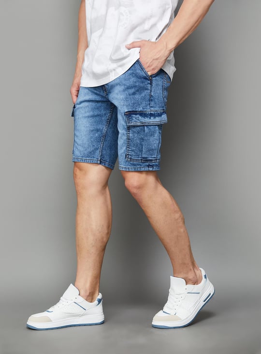 PEPE JEANS Men Washed Cargo Denim Shorts | Blue