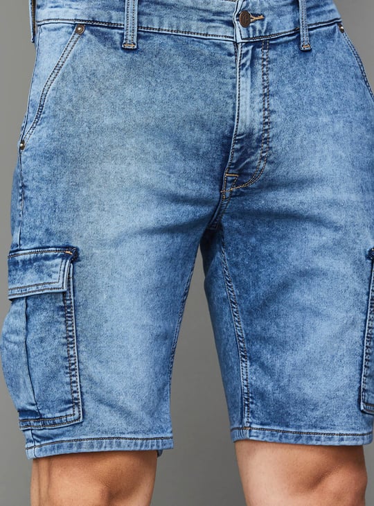PEPE JEANS Men Washed Cargo Denim Shorts | Blue