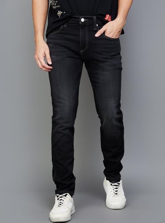 Mens black skinny tapered jeans best sale