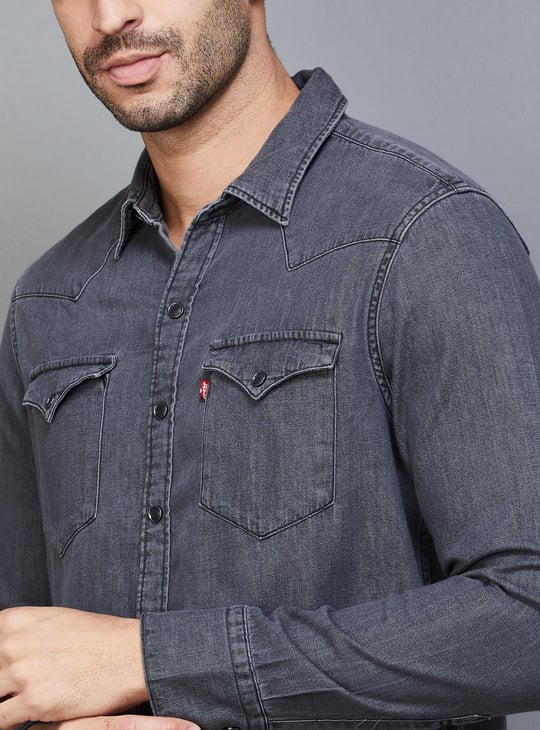 Levi's grey denim shirt discount