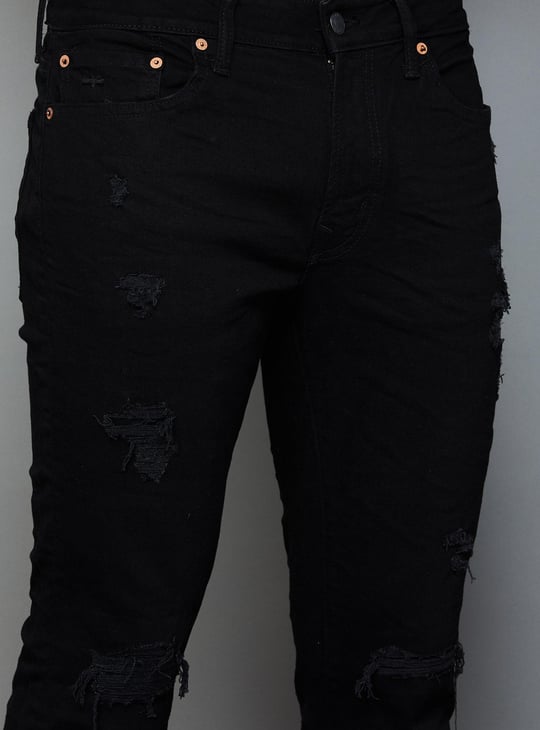 AMERICAN EAGLE Men Distressed Skinny Fit Jeans Black