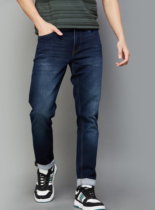 DENIMIZE Men Stonewashed Skinny Fit Whiskered Jeans