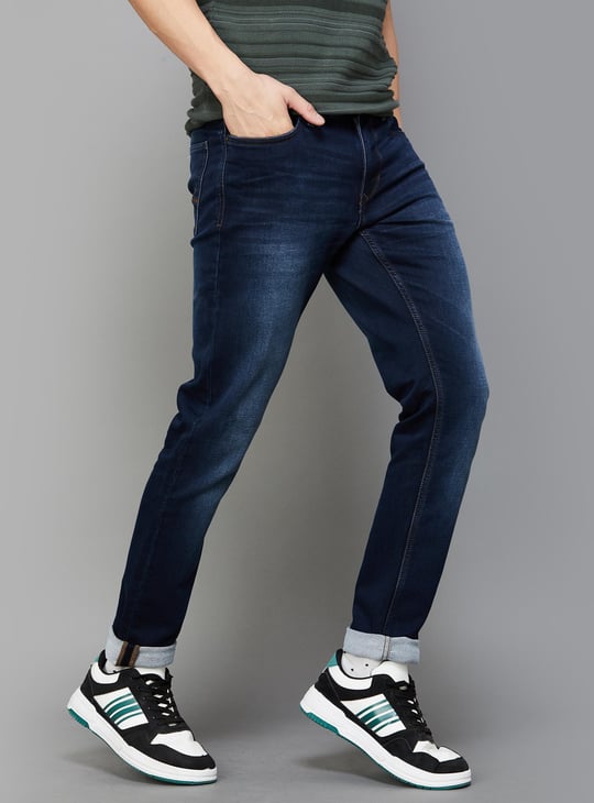 DENIMIZE Men Stonewashed Skinny Fit Whiskered Jeans