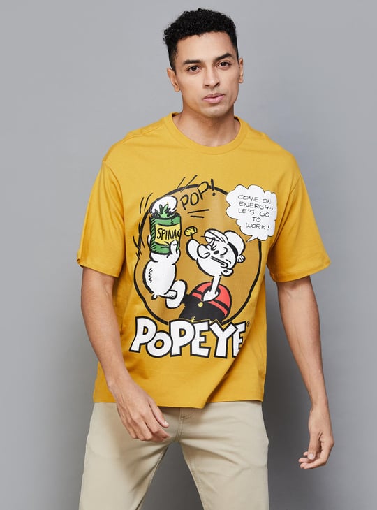 FREE AUTHORITY Men Popeye Printed Oversized T-shirt