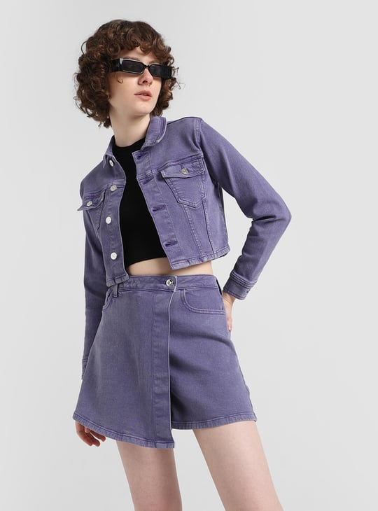 ONLY Women Cropped Denim Jacket Purple