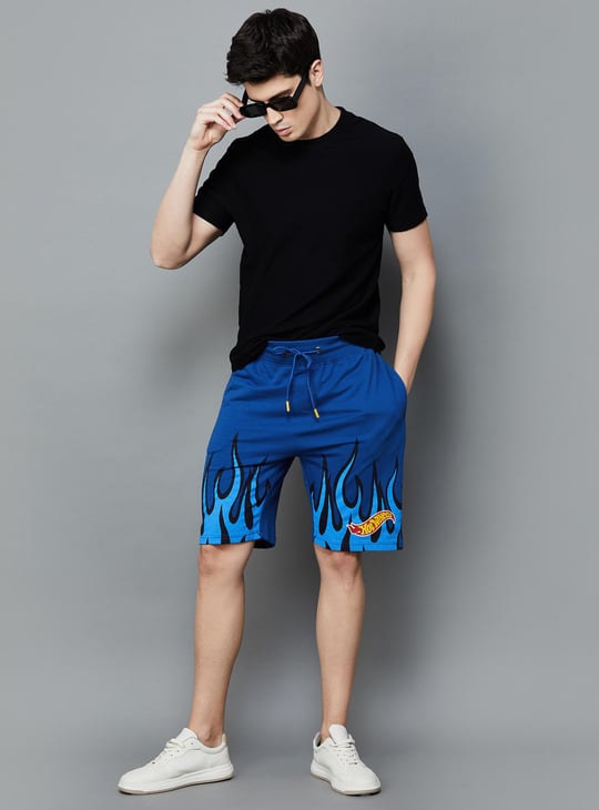 FREE AUTHORITY Men Hot Wheels Printeded Casual Shorts Blue