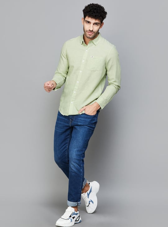 LEE Men Solid Regular Fit Casual Shirt Green