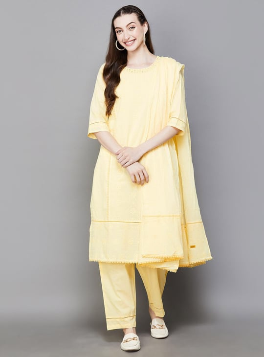 AURELIA Women Embroidered Straight Kurta Set