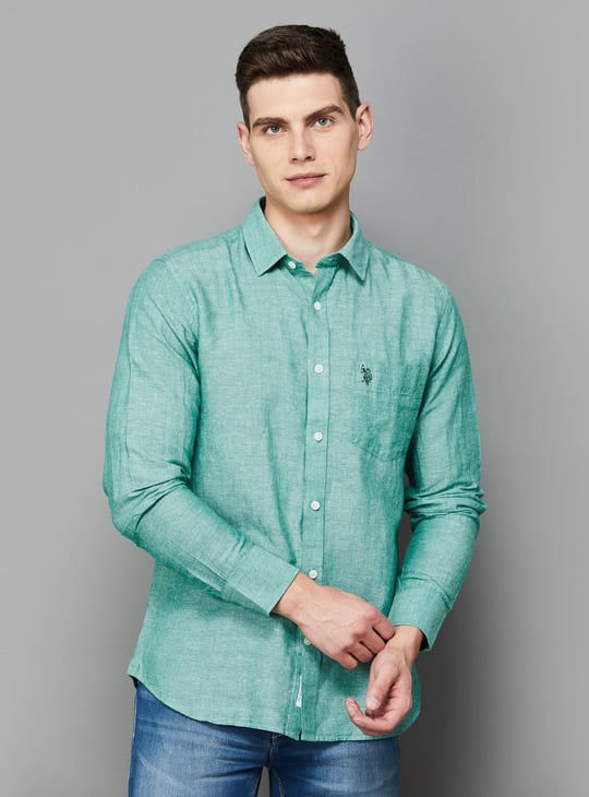 green emerald velvet dress LONG SLEEVE STRETCH OXFORD SHIRT– U.S. Polo Assn