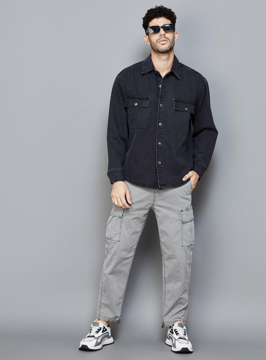 AMERICAN EAGLE Men Solid Regular Fit Cargo Trousers Grey