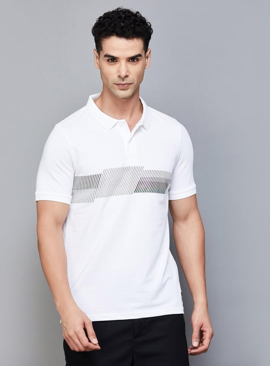 LEE Men Printed Regular Fit Polo T-shirt White