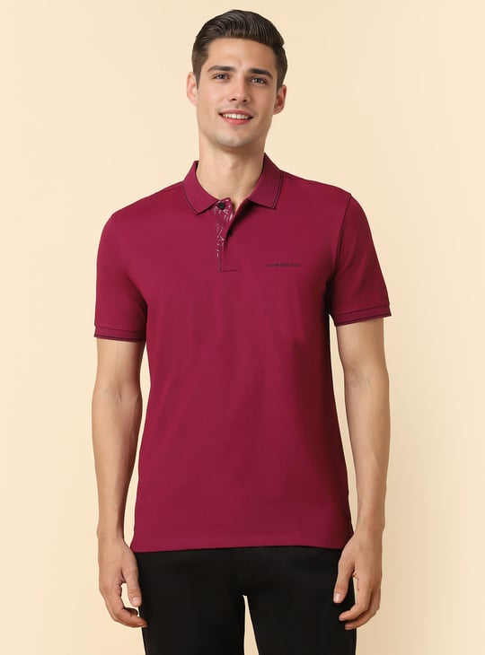 ALLEN SOLLY Men Solid Regular Fit Polo T-shirt Purple
