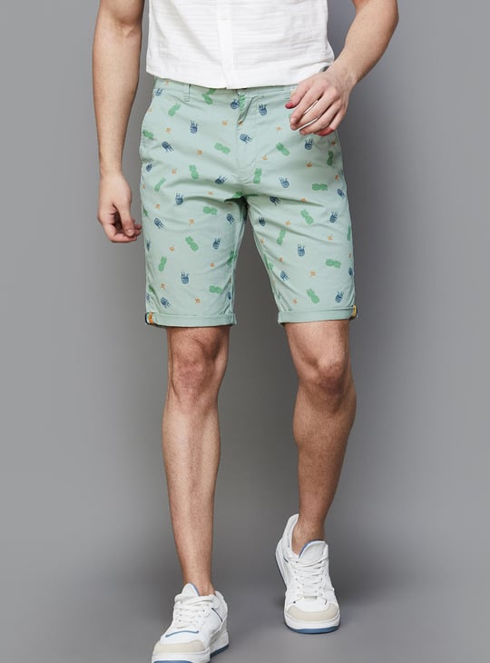 T-BASE Men Printed Casual Shorts Green
