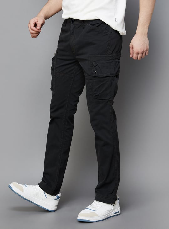 PEPE JEANS Men Solid Regular Fit Cargo Trousers Black