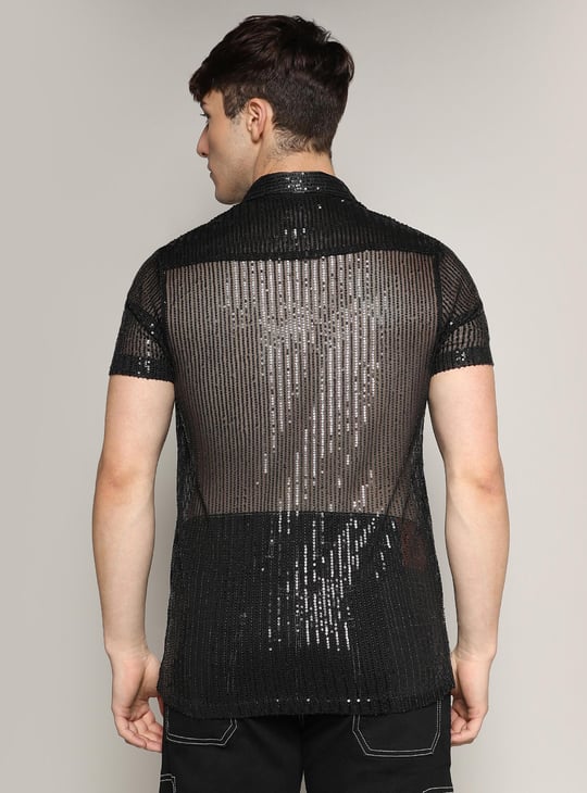 CAMPUS SUTRA Men Sequinned Sheer Shirt