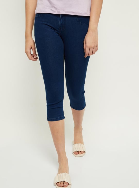Women Solid Denim Capris