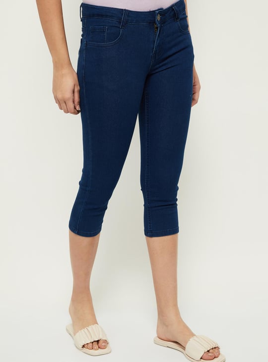 Women Solid Denim Capris