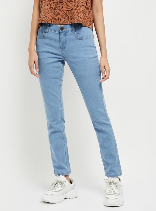 Women Stonewashed Full-Length Pencil Fit Jeans