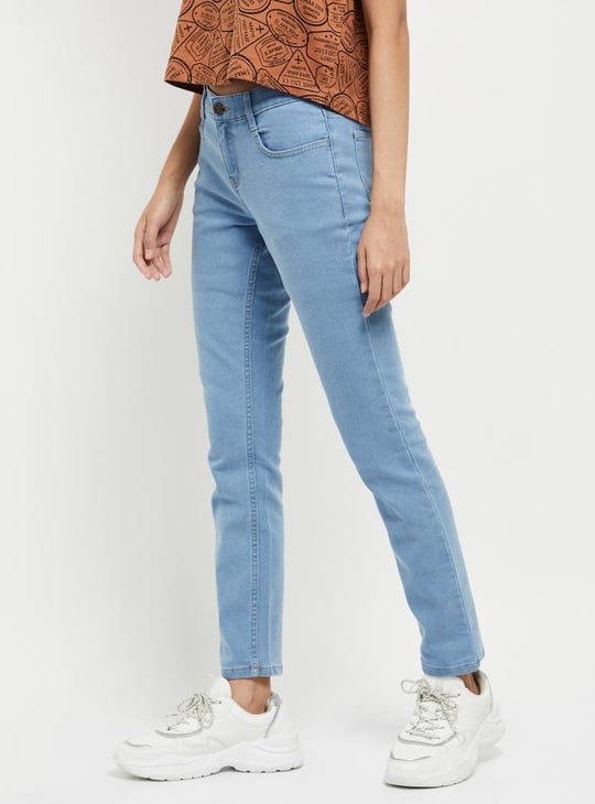 Women Stonewashed Full-Length Pencil Fit Jeans