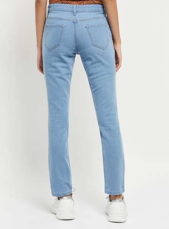 Women Stonewashed Full-Length Pencil Fit Jeans