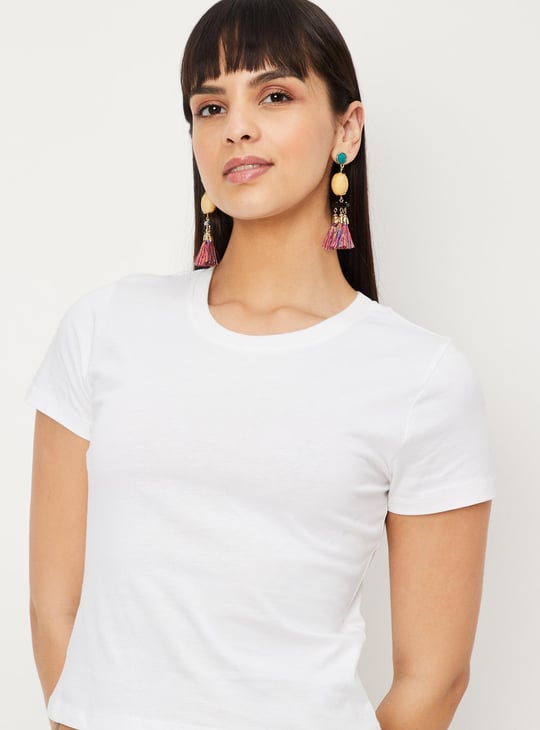 Women Solid A-line Denim Dress with T-shirt