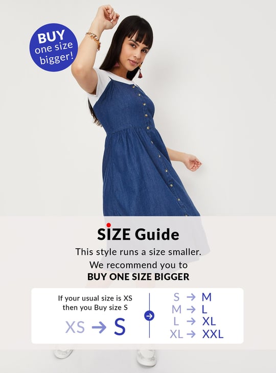 Women Solid A-line Denim Dress with T-shirt