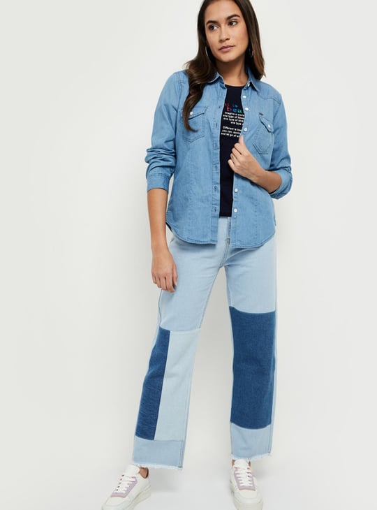 Women Solid Denim Shirt