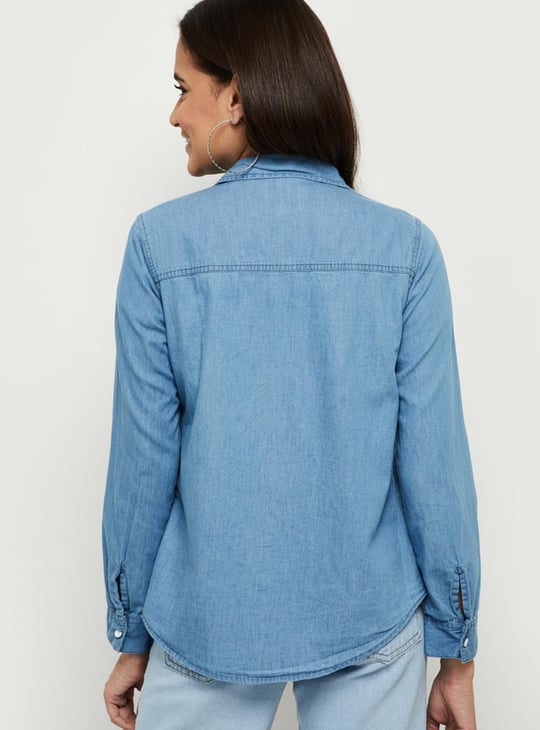 Women Solid Denim Shirt