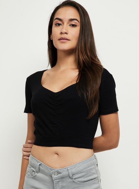 Women Ruched V-Neck Crop Top