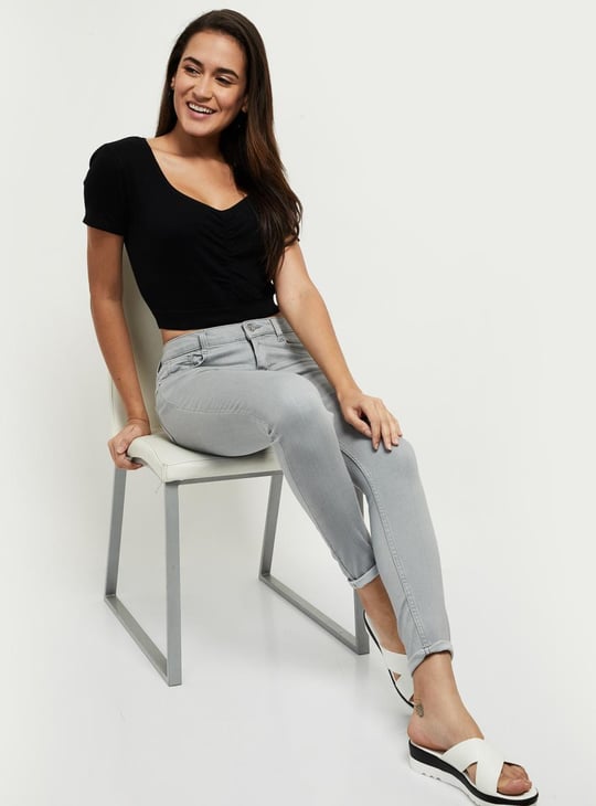 Women Ruched V-Neck Crop Top