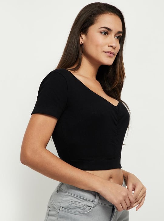 Women Ruched V-Neck Crop Top