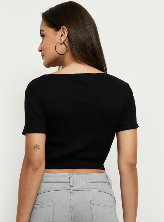 Women Ruched V-Neck Crop Top