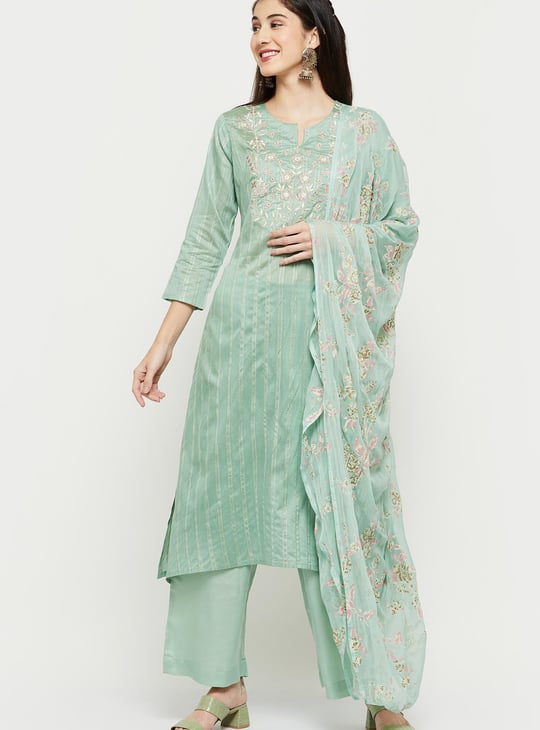 Women Embroidered A-Line Kurta with Palazzos and Dupatta