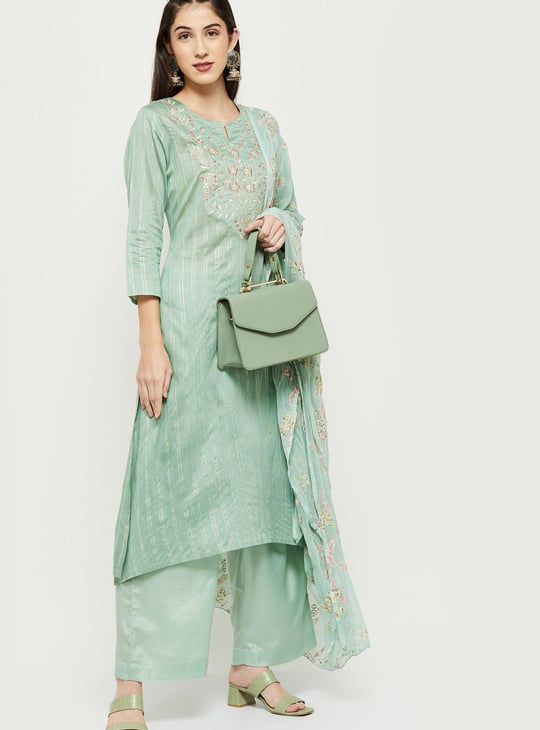 Women Embroidered A-Line Kurta with Palazzos and Dupatta