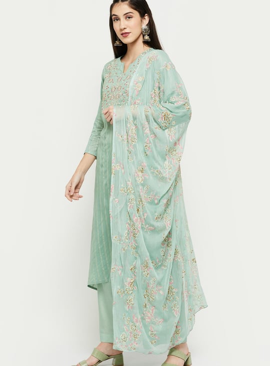 Women Embroidered A-Line Kurta with Palazzos and Dupatta