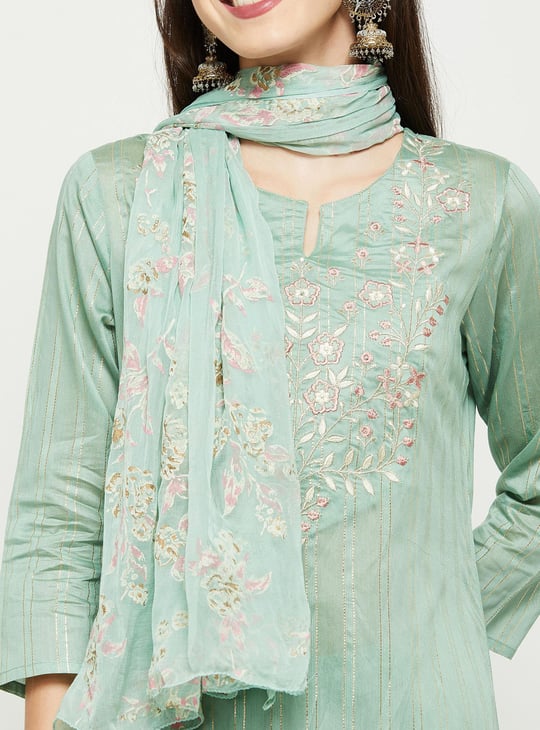 Women Embroidered A-Line Kurta with Palazzos and Dupatta
