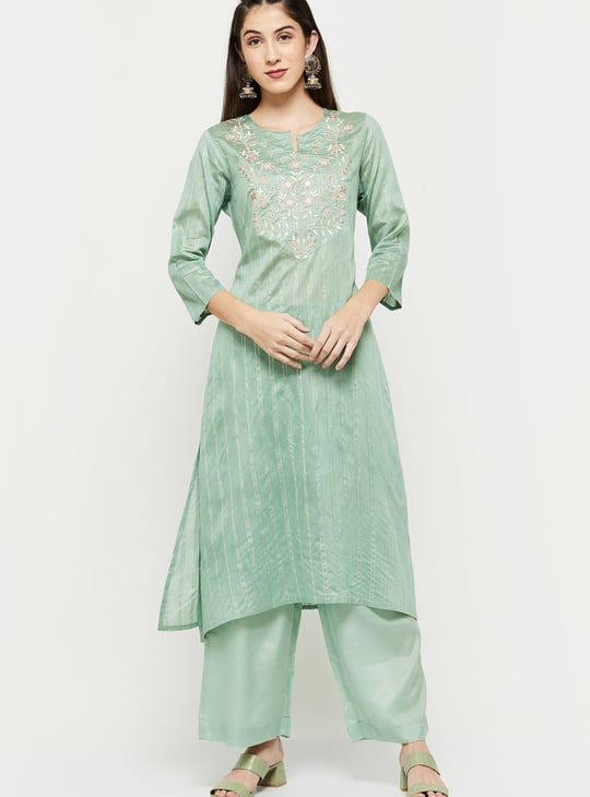 Women Embroidered A-Line Kurta with Palazzos and Dupatta