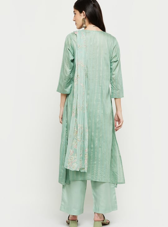 Women Embroidered A-Line Kurta with Palazzos and Dupatta